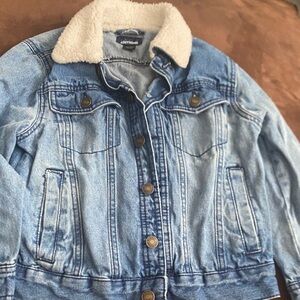 Basic Editions Light Blue Denim Jacket with White Sherpa Collar